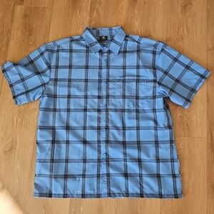 YAGO Button Down Casual Shirt Mens 3XL Blue Black Plaid Pocket Short Sleeve